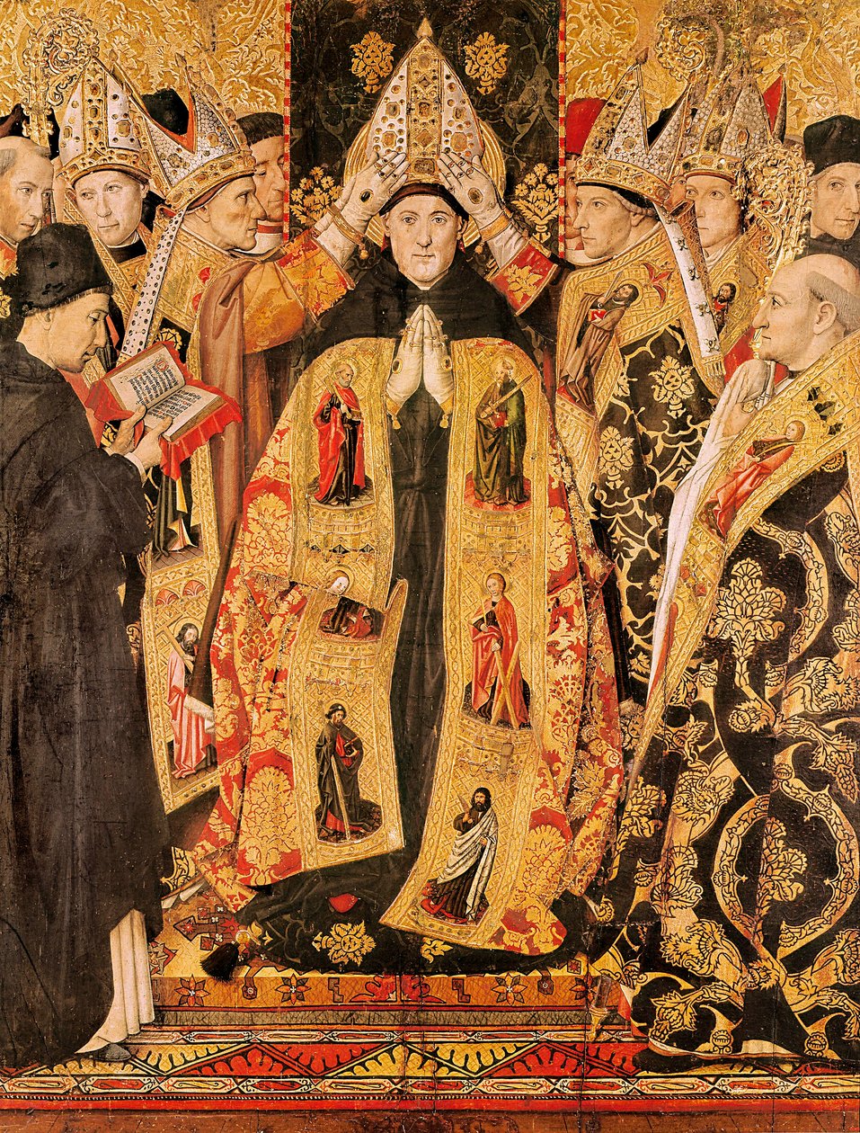 “" The Consecration of St. Augustine of Hippo "” Altarpiece of St. Augustine. Detrempe on wood by Jaume Huguet (1415-1492). 1466-1475. From the Church of St. Augustine in Barcelona. 作者 海梅·休格（Jaume Huguet）