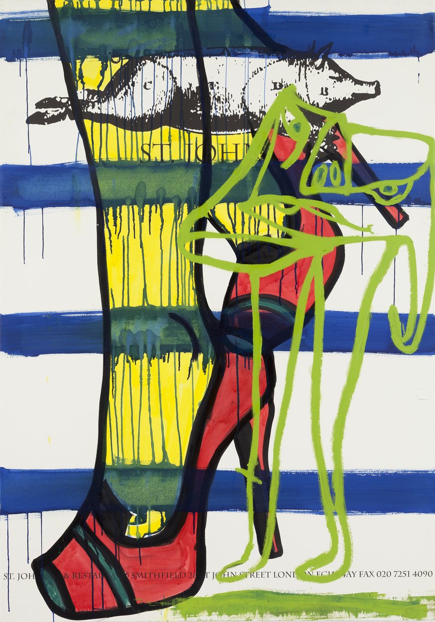 后见之明，2012 年（水彩纸上的混合媒介，裱在面板上，背面印有食谱） 作者 杰·巴特勒