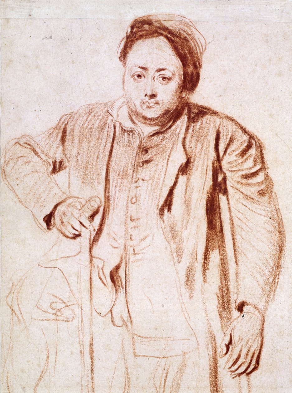 2266年Antonie de la Rogue，拐杖男子，1714年（粉笔在纸上） 作者 让·安托万·沃托