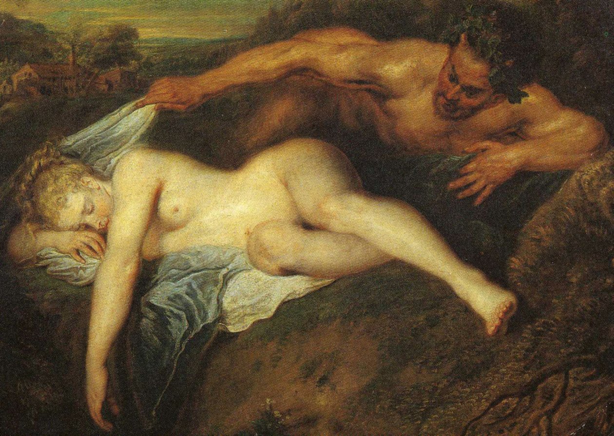 Nymph和Satyr，也被称为木星和Antiope，细节 作者 让·安托万·沃托