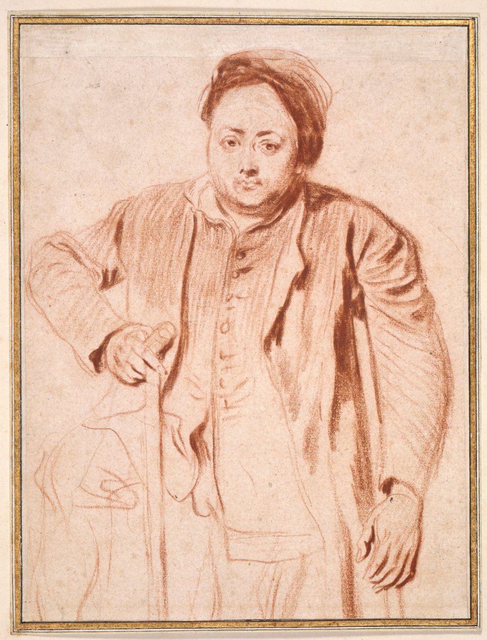 Antoine de la Roque（纸上的红色粉笔）的肖像 作者 让·安托万·沃托
