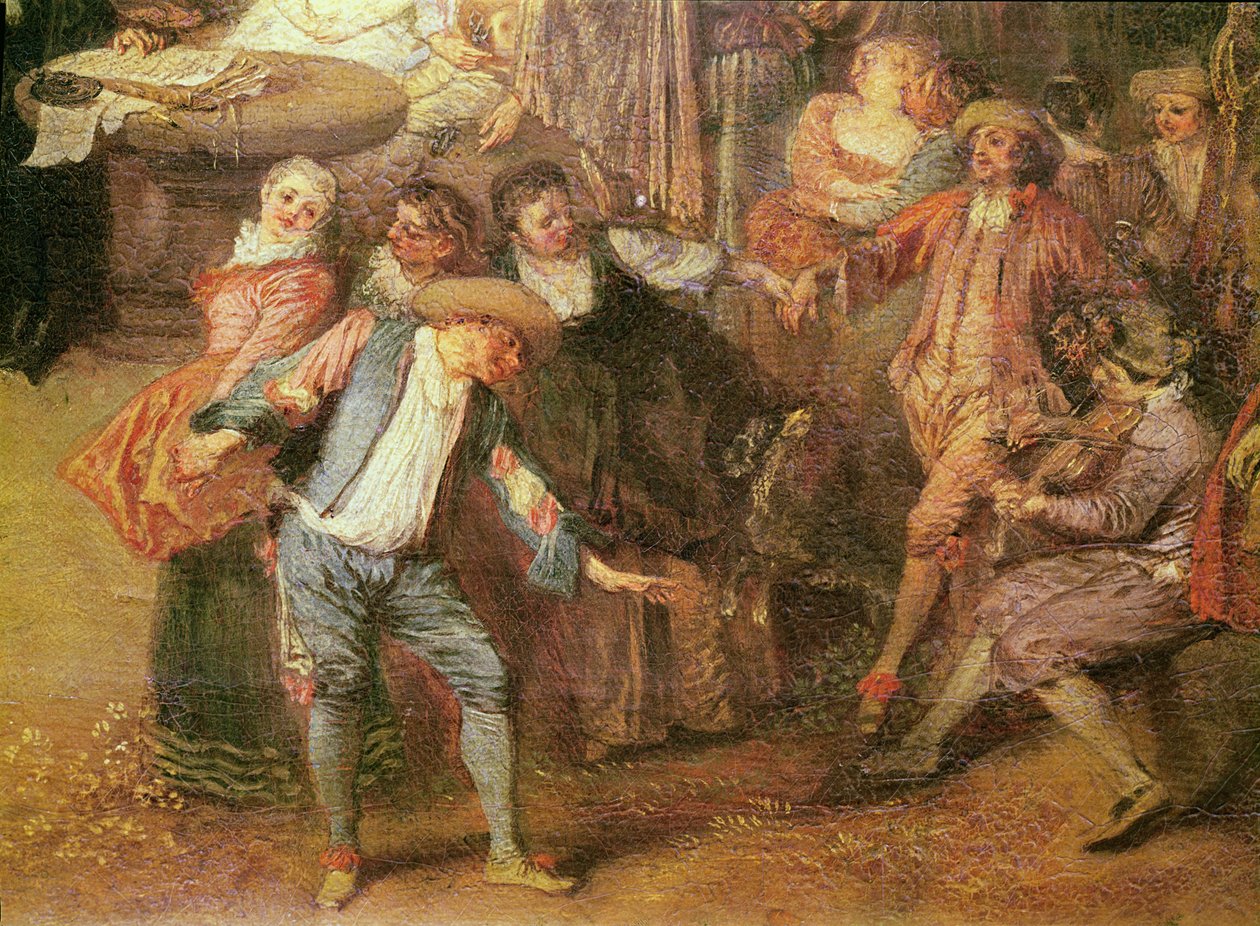 婚前协议和右边舞者的乡村球细节，c。 1712-13油画布 作者 让·安托万·沃托
