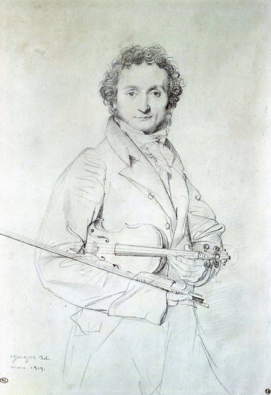 Niccolo Paganini（1782-1840）1819（铅笔在纸上）的肖像 作者 让·奥古斯特·多米尼克·英格里斯