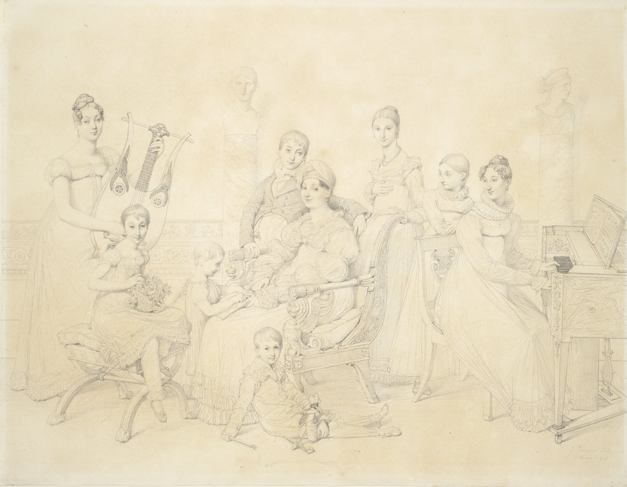 Lucien Bonaparte家族的肖像，1815年（纸上石墨） 作者 让·奥古斯特·多米尼克·英格里斯
