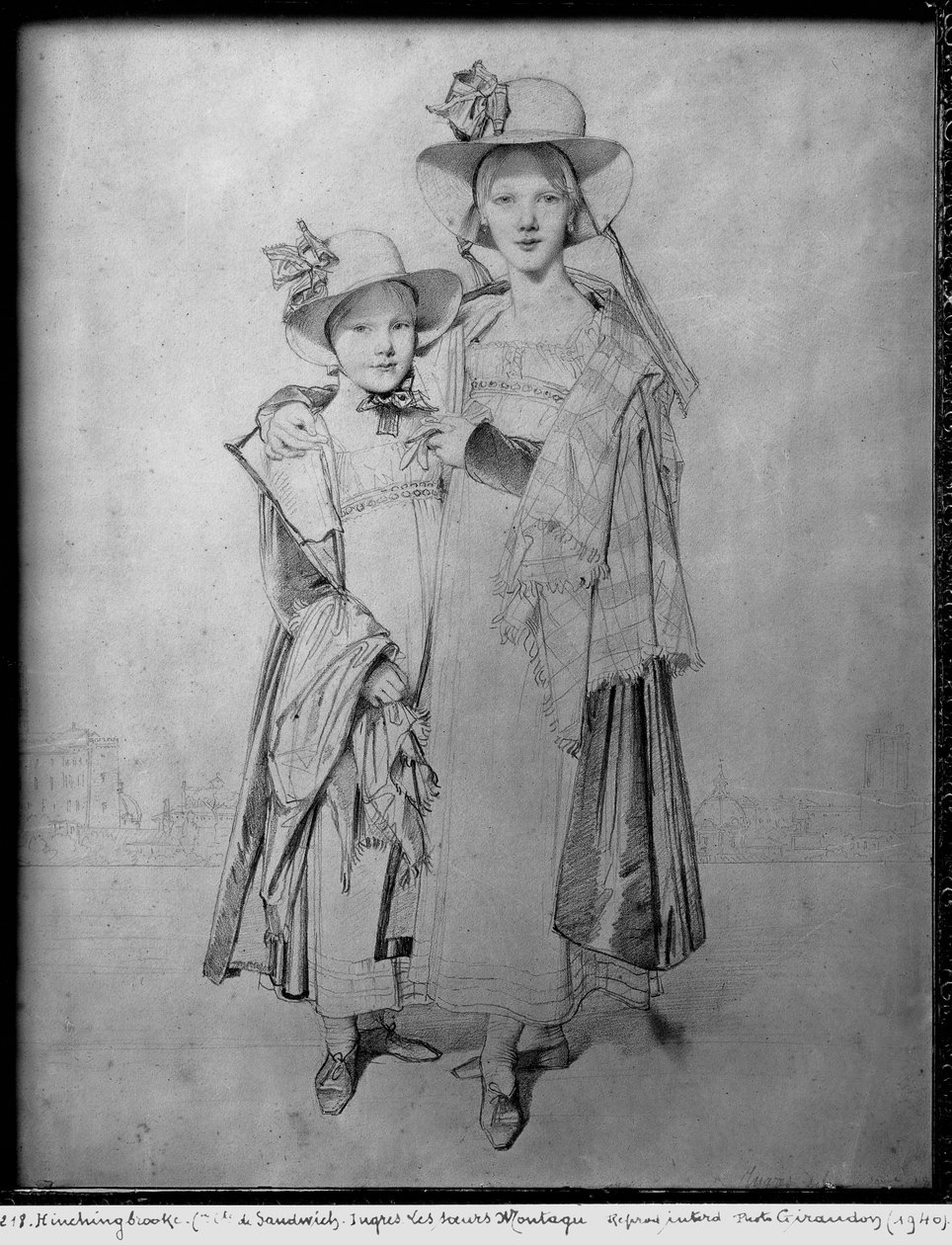 1815年在罗马的蒙塔古姐妹（纸上石墨） 作者 让·奥古斯特·多米尼克·英格里斯