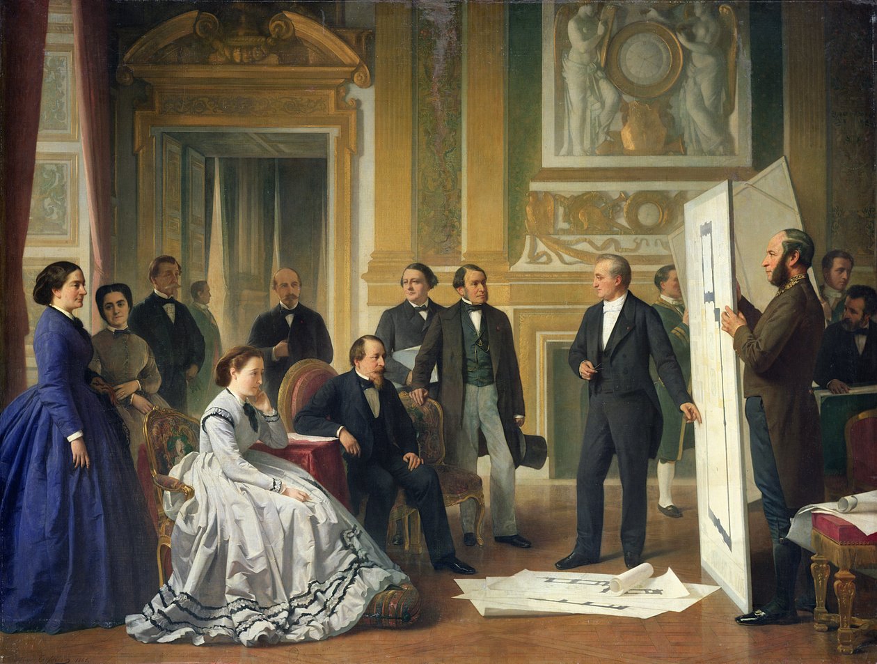 Louis Visconti（1791-1853）向拿破仑三世（1808-73）1853年提出卢浮宫的新计划 作者 让·巴蒂斯特·安格·蒂西尔