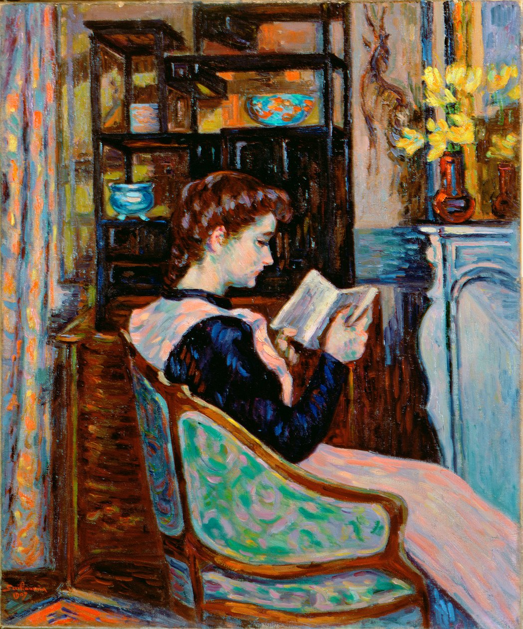 法国少女。 Guillaumin阅读，1907年 作者 让·巴蒂斯特·阿曼德·纪尧姆