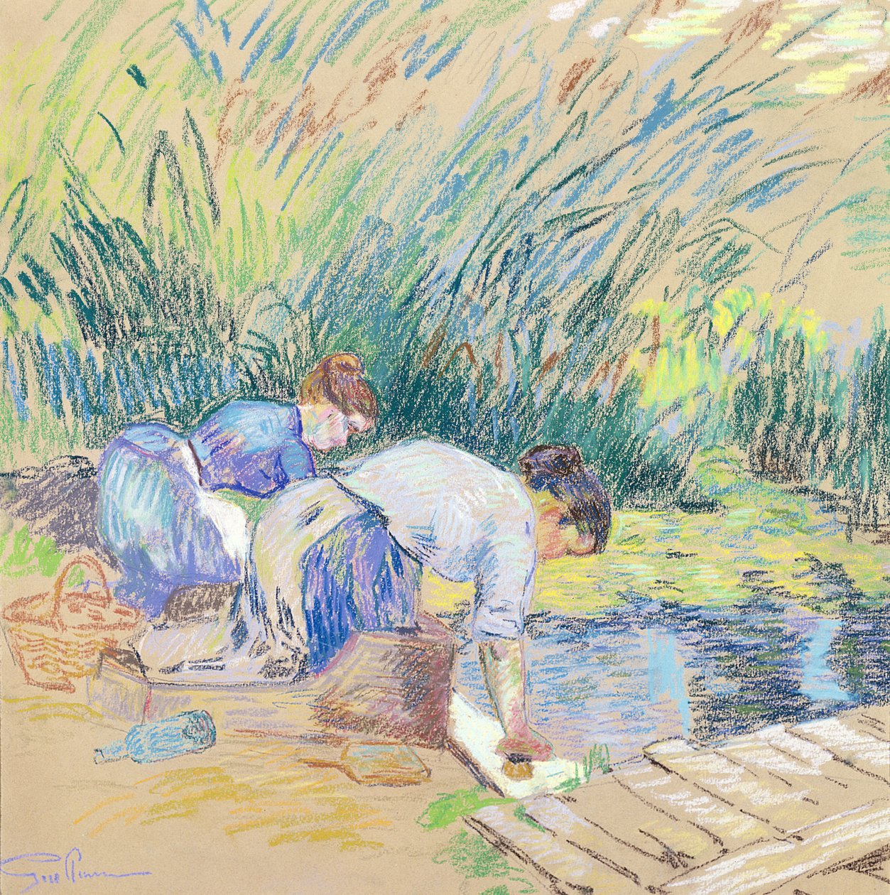 两个Washerwomen（纸上粉彩） 作者 让·巴蒂斯特·阿曼德·纪尧姆