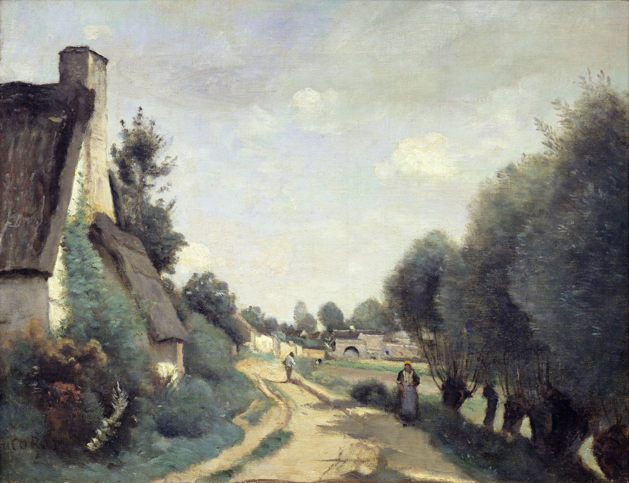 阿拉斯或小屋附近的一条路，c.1842 作者 让·巴蒂斯特·卡米尔·科罗