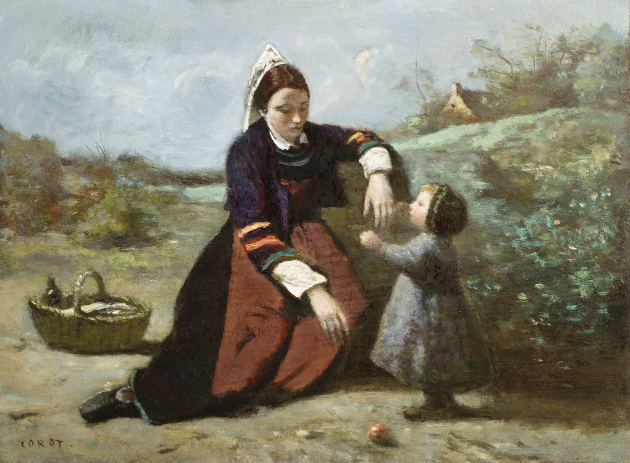 布莱顿女人和她的小女孩，1855-65 作者 让·巴蒂斯特·卡米尔·科罗