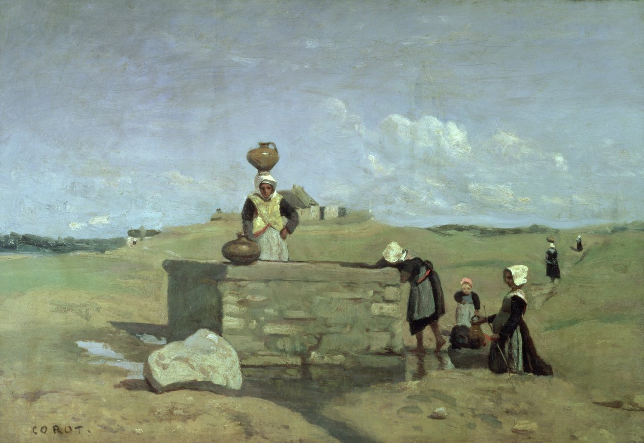 布列塔尼妇女在Batz附近的井，c.1842 作者 让·巴蒂斯特·卡米尔·科罗