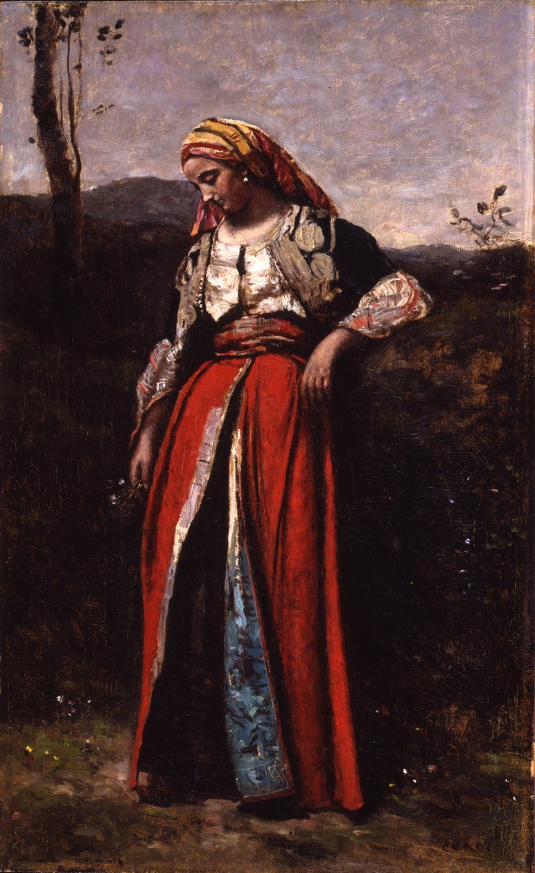 Mlle Dobigny的肖像，1865-70（木材上的油） 作者 让·巴蒂斯特·卡米尔·科罗