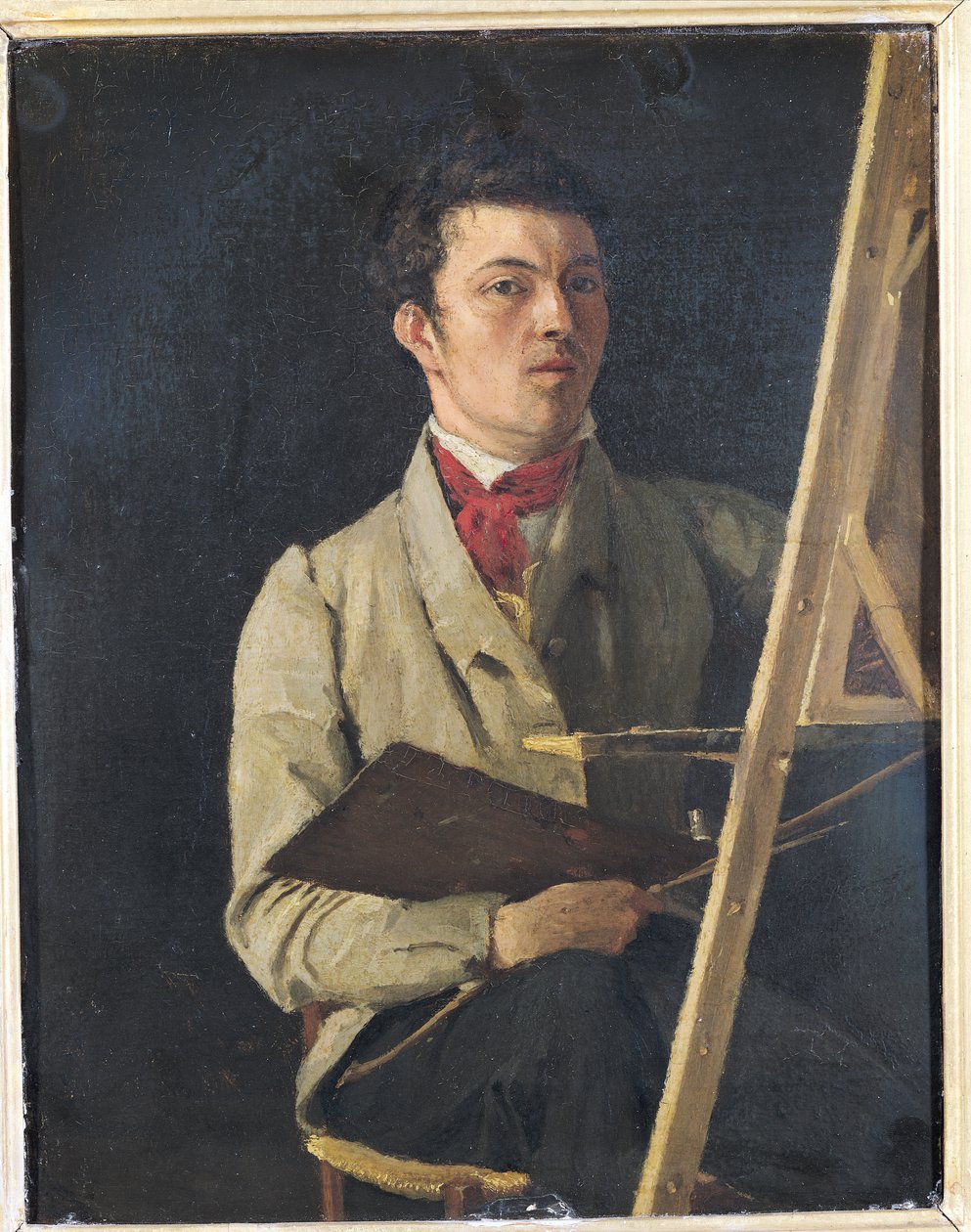 自画像，坐在画架旁边，1825年 作者 让·巴蒂斯特·卡米尔·科罗