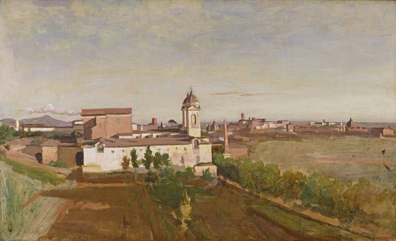 来自Villa Medici的Trinita dei Monti，电话：1830-34 作者 让·巴蒂斯特·卡米尔·科罗
