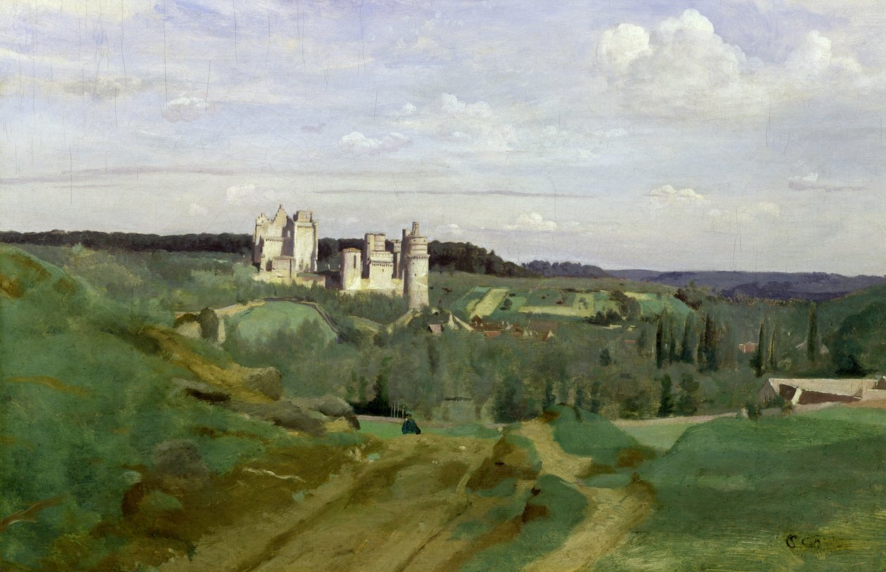 Chateau de Pierrefonds的视图，c.1840-45 作者 让·巴蒂斯特·卡米尔·科罗
