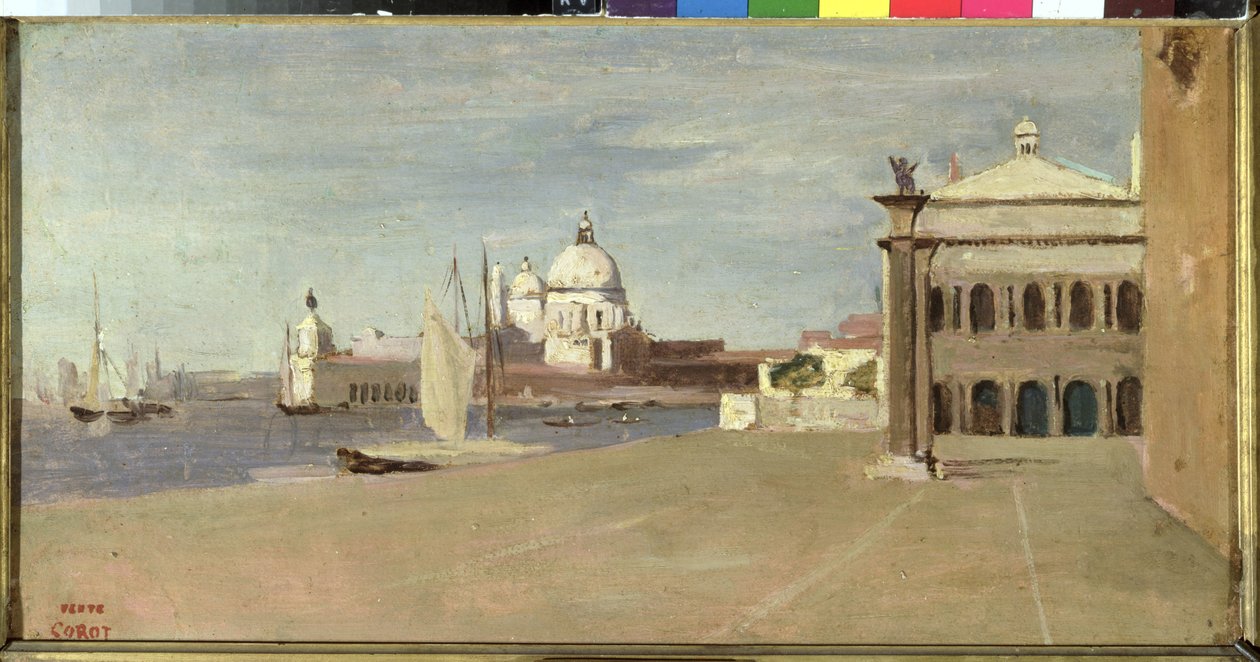 威尼斯大运河的景色，来自Riva degli Schiavone，1828年（油画布放在画布上） 作者 让·巴蒂斯特·卡米尔·科罗