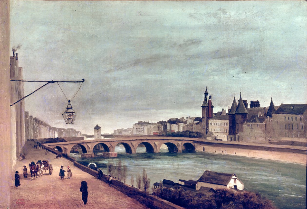 Pont au变化的看法从Quai de Gesvres，夏天1830年 作者 让·巴蒂斯特·卡米尔·科罗