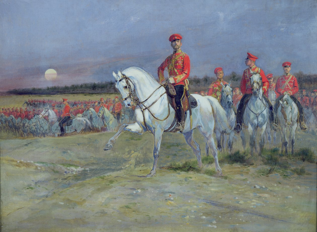 Tsarevich Nicolas（1894-1917）回顾部队，1899年 作者 让·巴蒂斯特·爱德华·Detaille