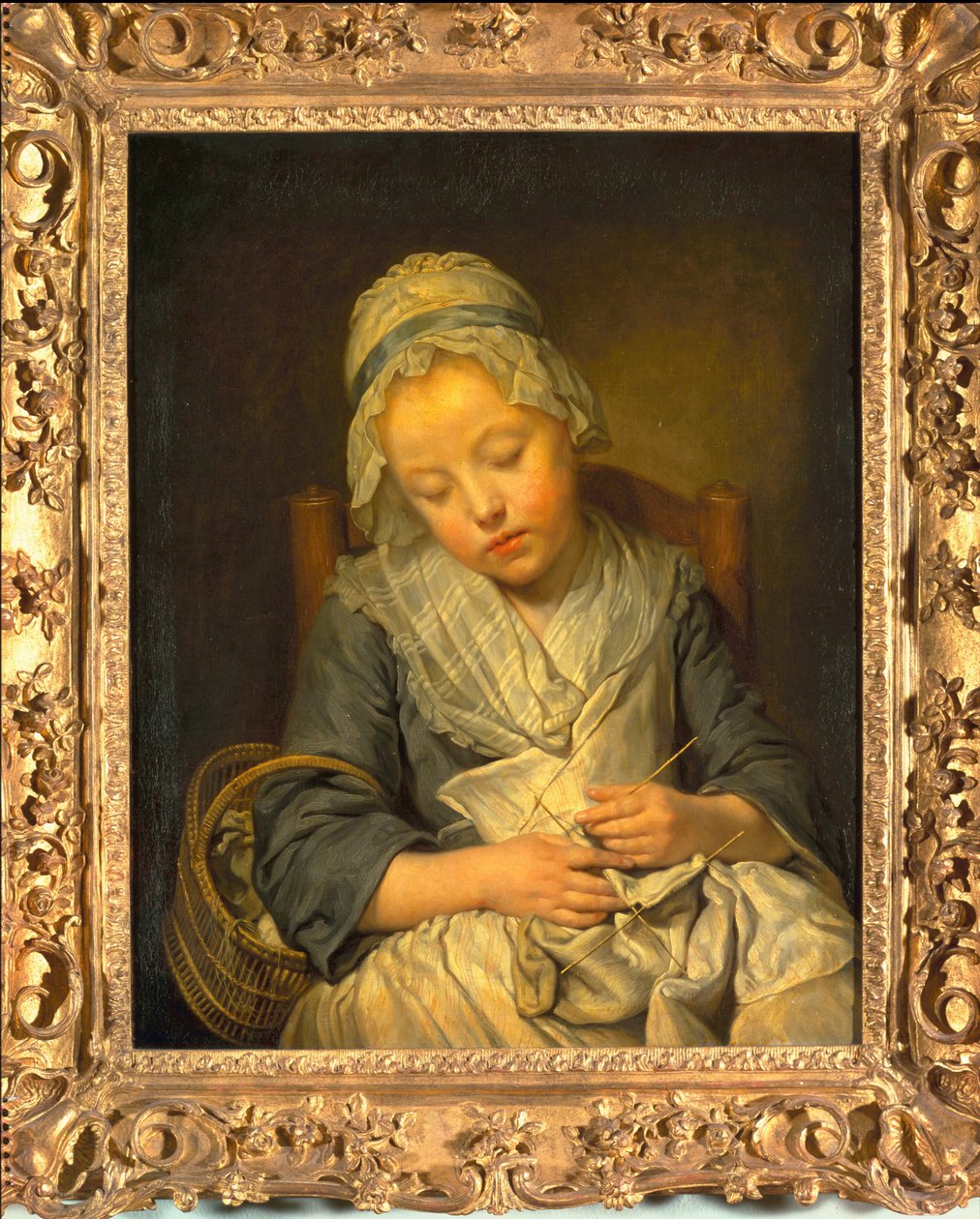 年轻的Knitter睡着了，c.1759 作者 让·巴蒂斯特·格鲁兹