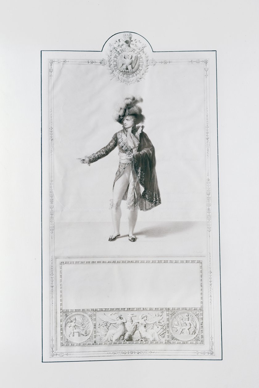 1804年12月2日，巴黎皇帝拿破仑一世和约瑟芬皇后加冕的Prince Grand Dignitaire的服装，来自&39;Livre du Sacre&39;的插图，于1804  -  15年在巴黎出版（e 作者 让-巴蒂斯特·伊萨贝