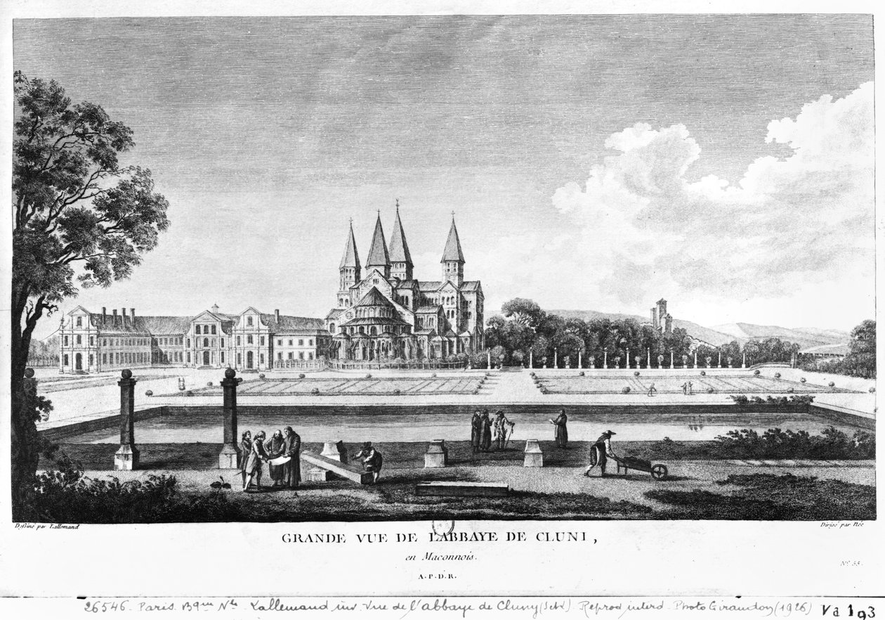 Cluny修道院的景色，来自法国风景如画的弗朗索瓦·丹尼斯（1732-1817），于1787年出版 作者 让·巴蒂斯特·拉勒曼德