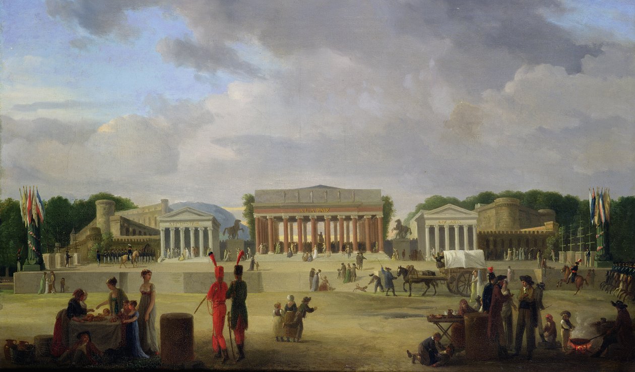 1801年11月9日，在协和广场为Fete de la Paix建造的大剧院的视图 作者 让·巴蒂斯特·路易斯·卡赞