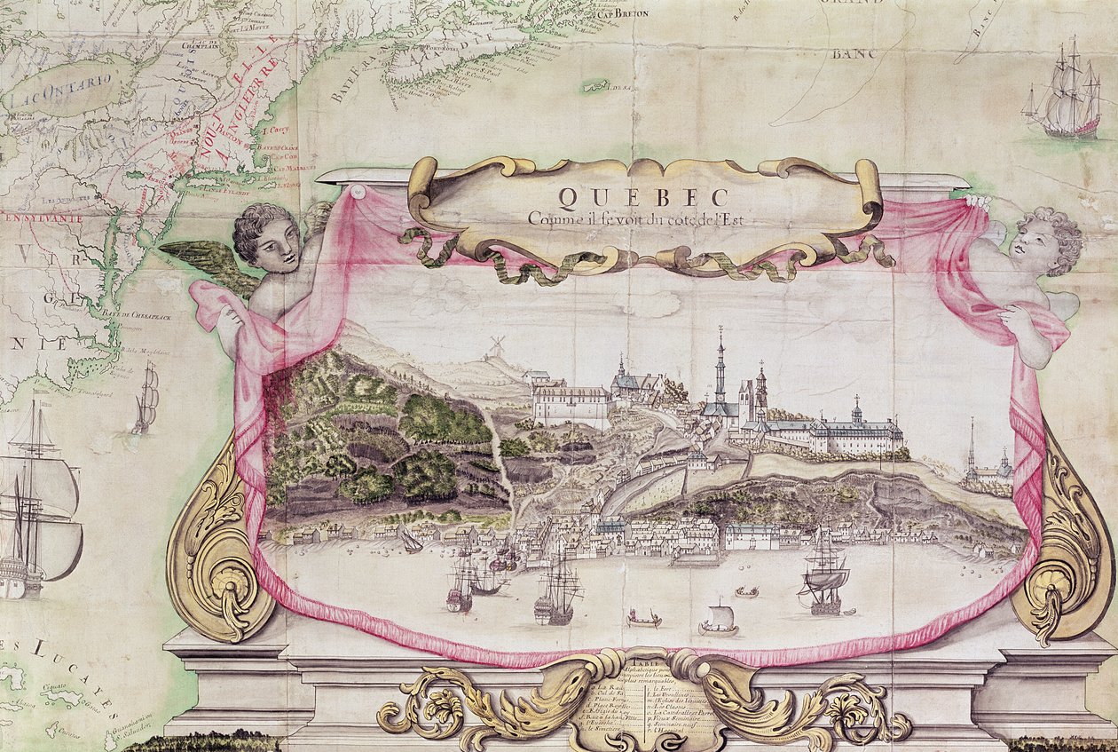 1688年“北美地图”中的魁北克漩涡花饰 作者 让·巴蒂斯特（Jean Baptiste）Louis Franquelin