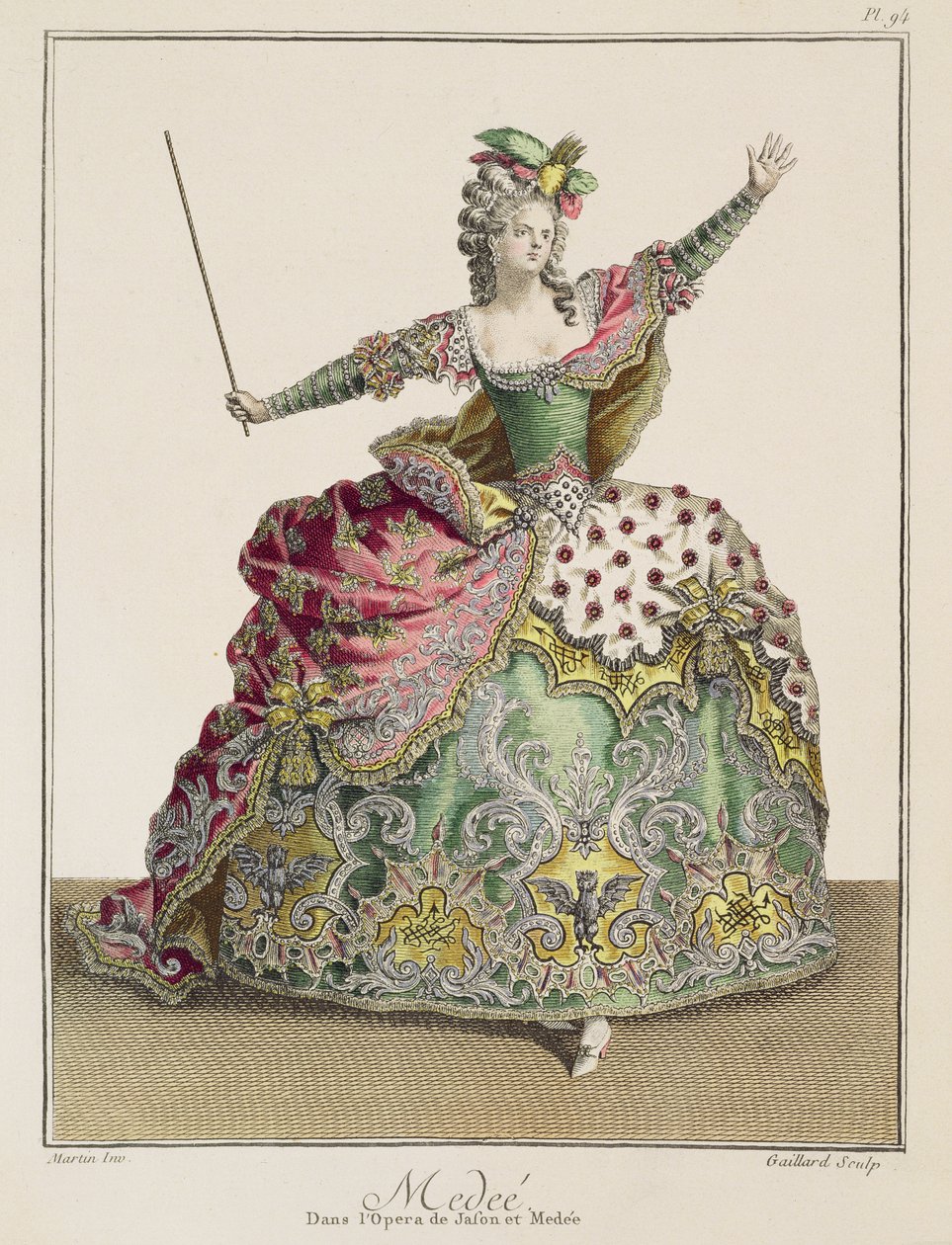歌剧“Jason and Medea”中美狄亚的服装，由Rene Gaillard（c.17190-90）雕刻c.1780 作者 让·巴蒂斯特·马丁