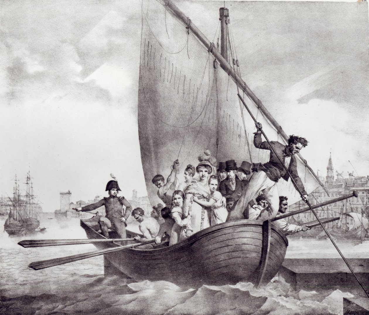 波拿巴家族抵达土伦（法国），1793年6月17日逃离科西嘉岛，由莫特，查尔斯（1785-1836）刻 作者 让·巴蒂斯特·毛泽西
