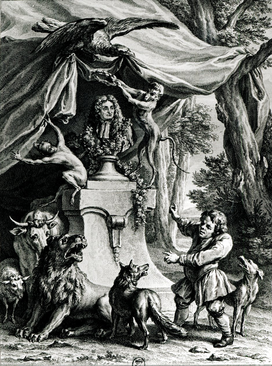Jean de La Fontaine（1621-95）的寓言画像被他的寓言中的动物所包围 作者 让·巴蒂斯特·奥德里（Jean Baptiste Oudry）
