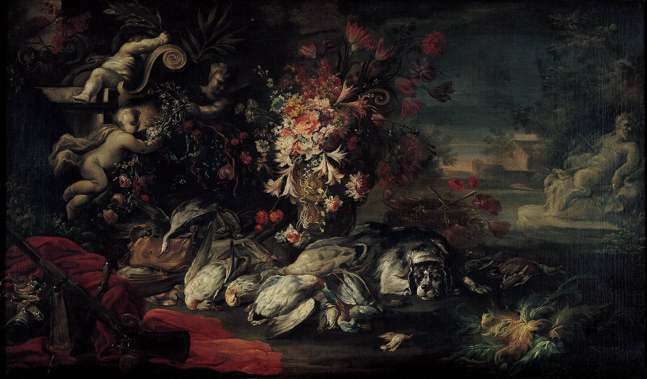 与射击装备和花的死亡自然II 作者 让·巴蒂斯特·奥德里（Jean Baptiste Oudry）