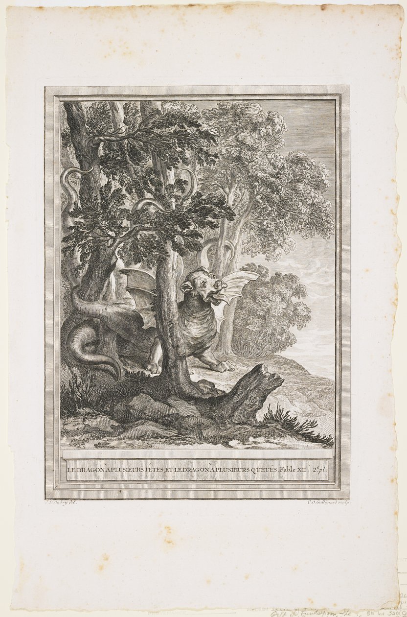 许多尾巴的龙，寓言XII，c。 1753年至1755年 作者 让·巴蒂斯特·奥德里（Jean Baptiste Oudry）