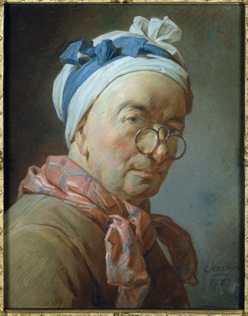 带眼镜的自画像，1773年（纸上粉彩） 作者 让·巴蒂斯特·西蒙·查尔丁