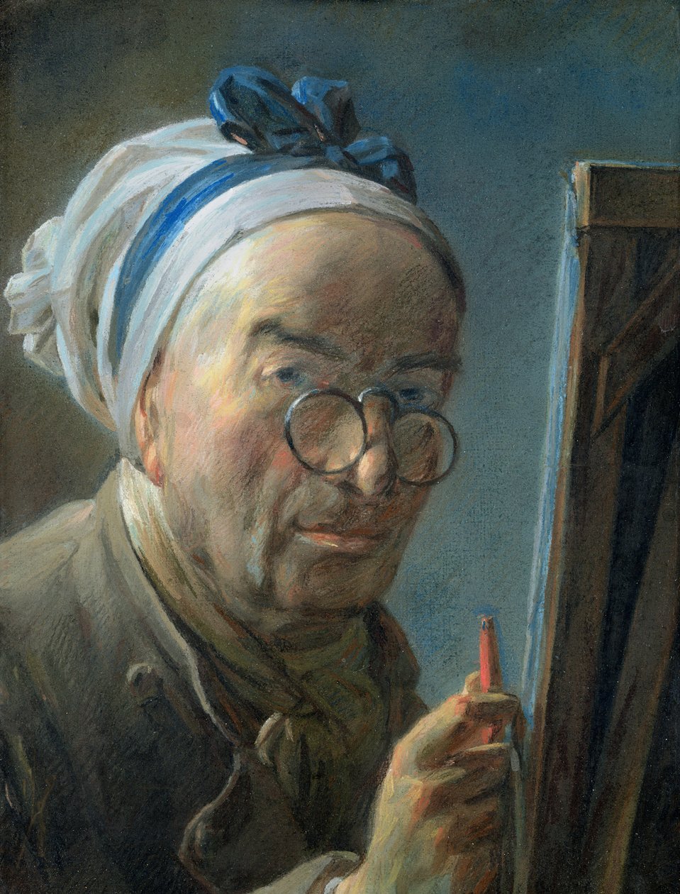 自画像与画架，c.1775-79（粉彩） 作者 让·巴蒂斯特·西蒙·查尔丁