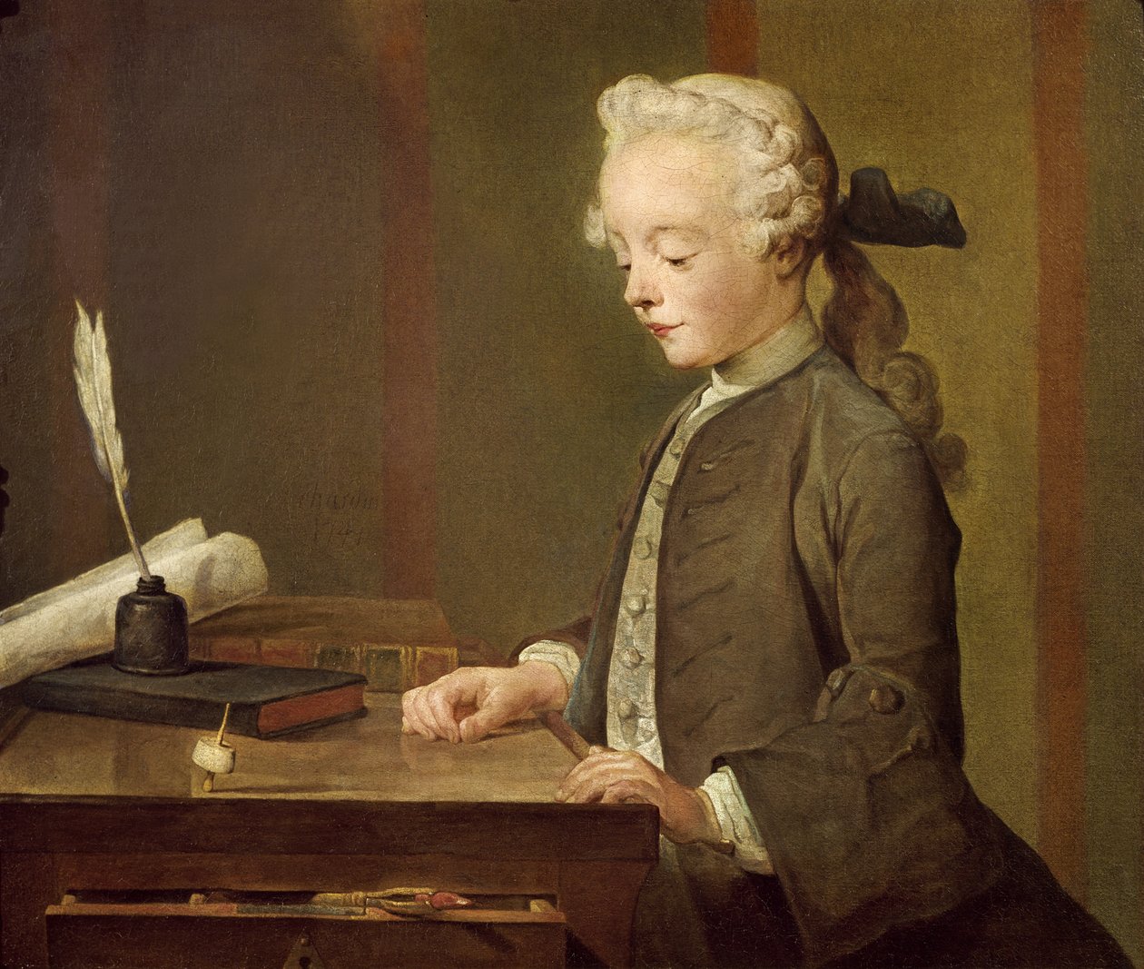 带有Teetotum的孩子，Auguste-Gabriel Godefroy的肖像（1728-1813）1741 作者 让·巴蒂斯特·西蒙·查尔丁