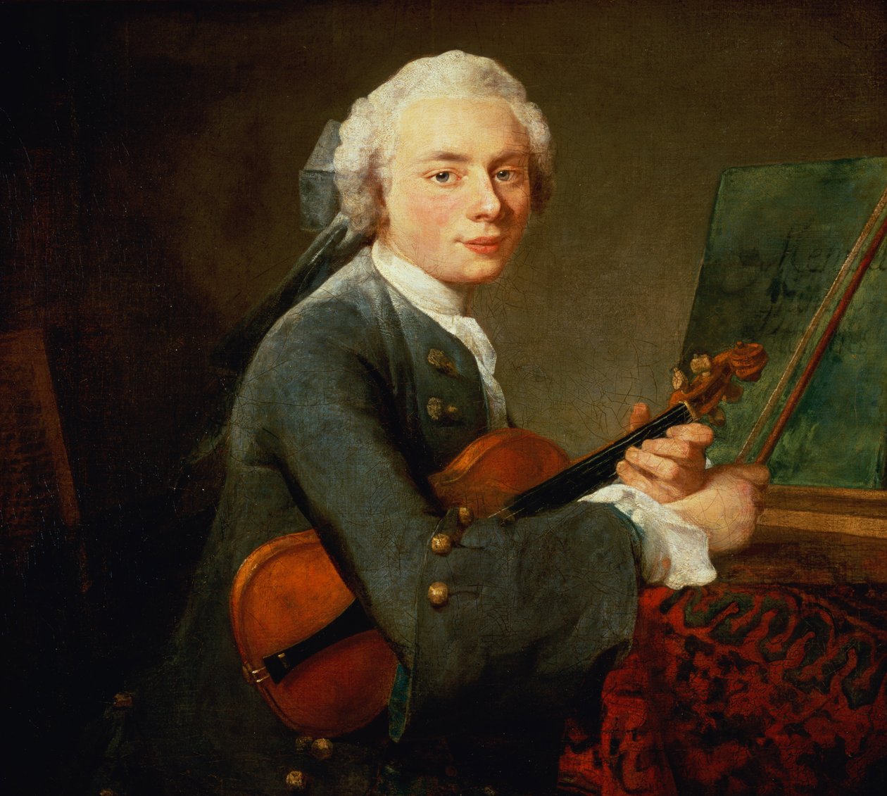 年轻人用小提琴，或肖像查尔斯Theodose Godefroy（1718-96）c.1738 作者 让·巴蒂斯特·西蒙·查尔丁