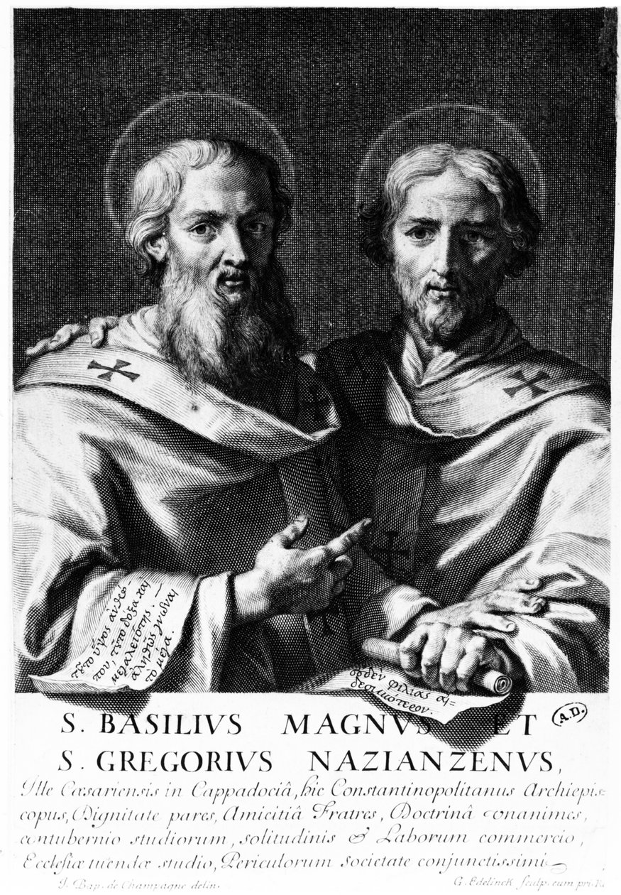Saint Basil the Great和Nazianzus的Saint Gregory，由Gerard Edelinck制作 作者 让·巴蒂斯特·尚佩恩