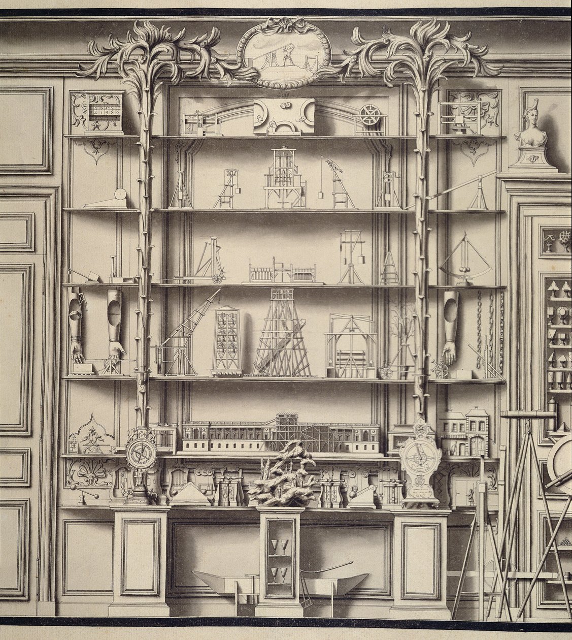 Les Forces Movvantes的模型，来自Bonnier de la Mossons Cabinet de Physique（笔和墨水在纸上洗） 作者 让·巴蒂斯特（Jean Baptiste），年轻的考特纳