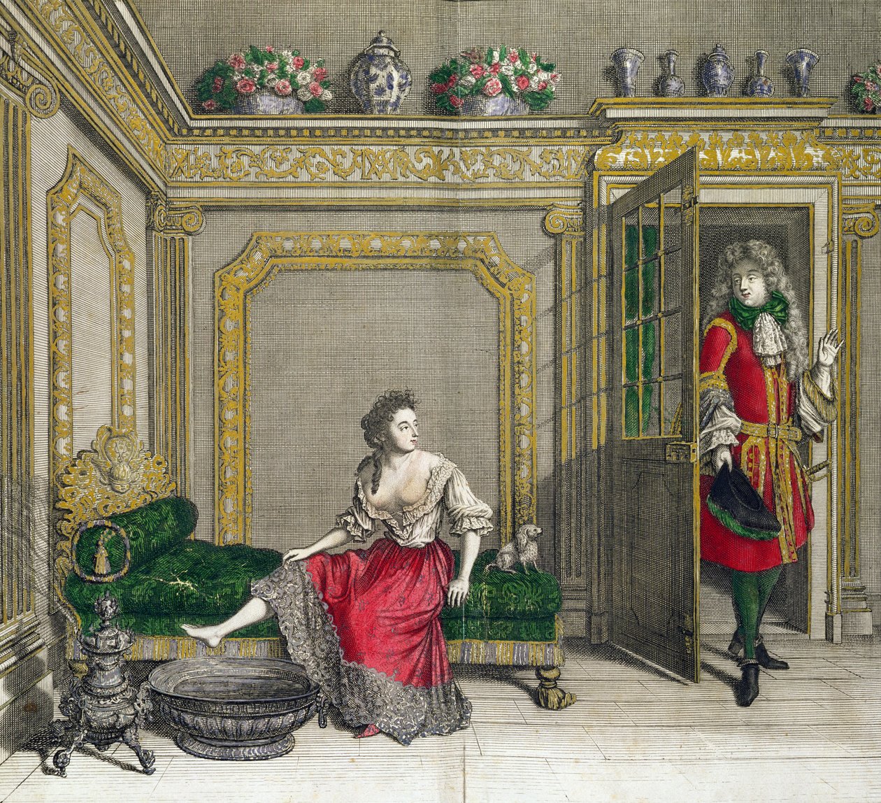 女士脱衣服洗澡，发表于c.1688-90 作者 让·迪厄·圣让