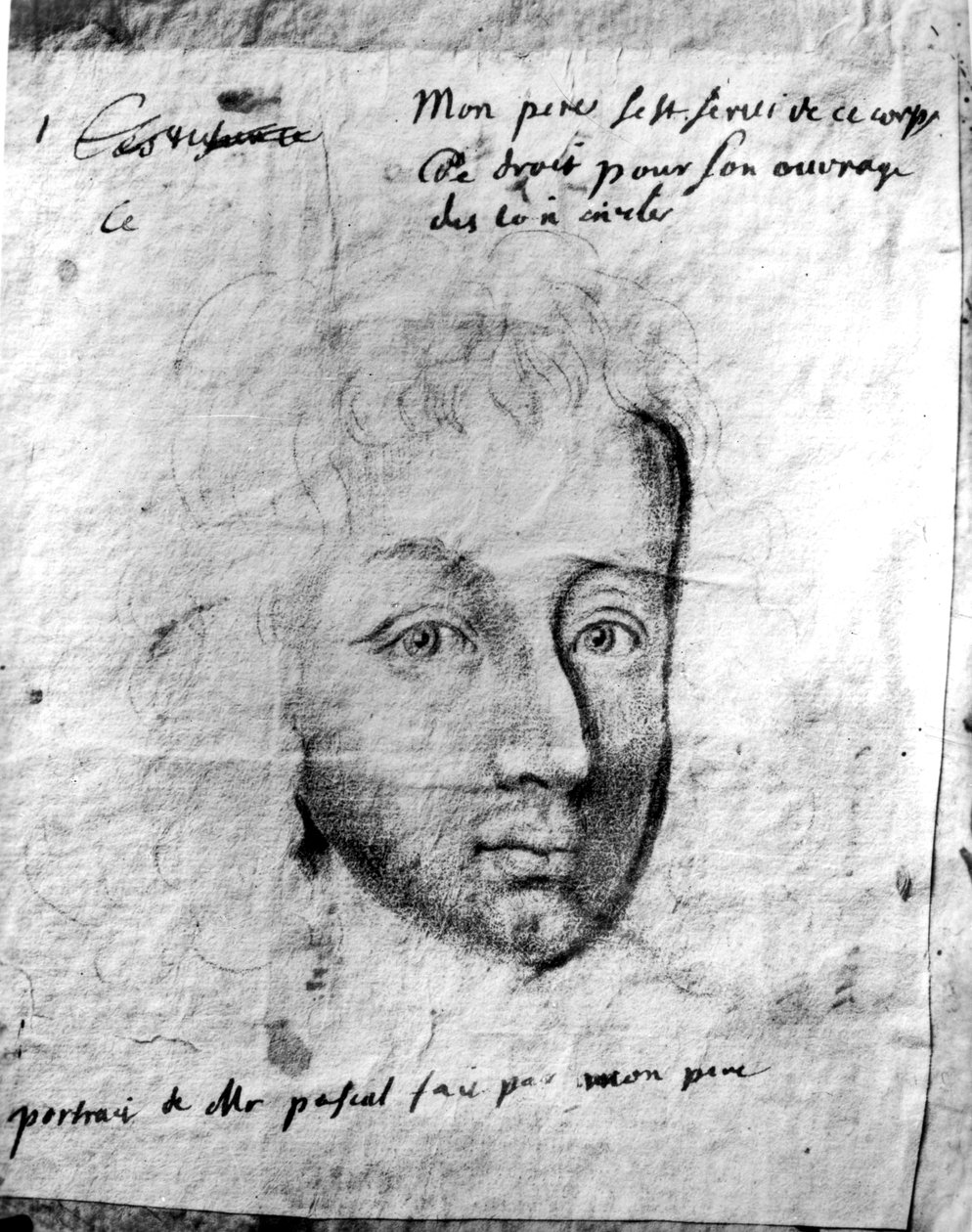 他的朋友Blaise Pascal（1623-62）的肖像（纸上的木炭） 作者 让·唐纳
