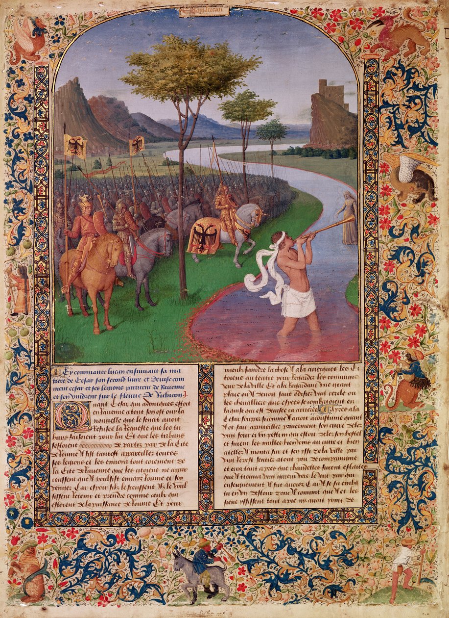 Julius Caesar（公元前100  -  44年）穿越Rubicon，c.1470（详情） 作者 让·富凯