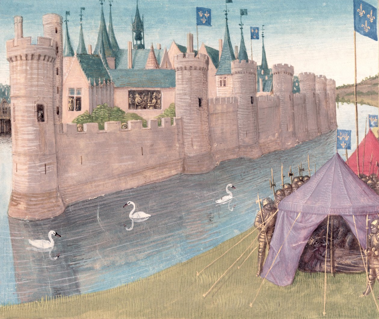 Ms 6465 f.25 Clothar I的死亡（第561页）及其王国的划分，Grandes Chroniques de France 作者 让·富凯