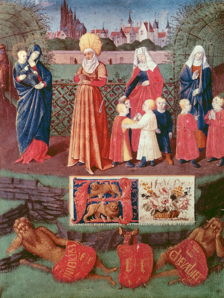 Nouv Acq Lat 1416 f.121r St. Anne与三位已婚女性，来自&39;Heures d&39;Etienne Chevalier&39;，c.1445 作者 让·富凯