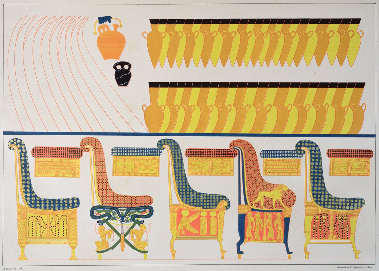 拉美西斯四世墓，1835年至1845年的家具壁画 作者 让·弗朗索瓦·尚波利翁