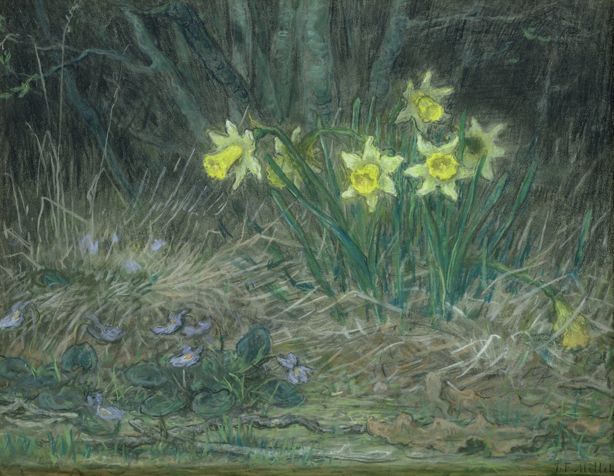 Narcissi和Violets，c.1867（纸上粉彩） 作者 让·弗朗索瓦·米勒