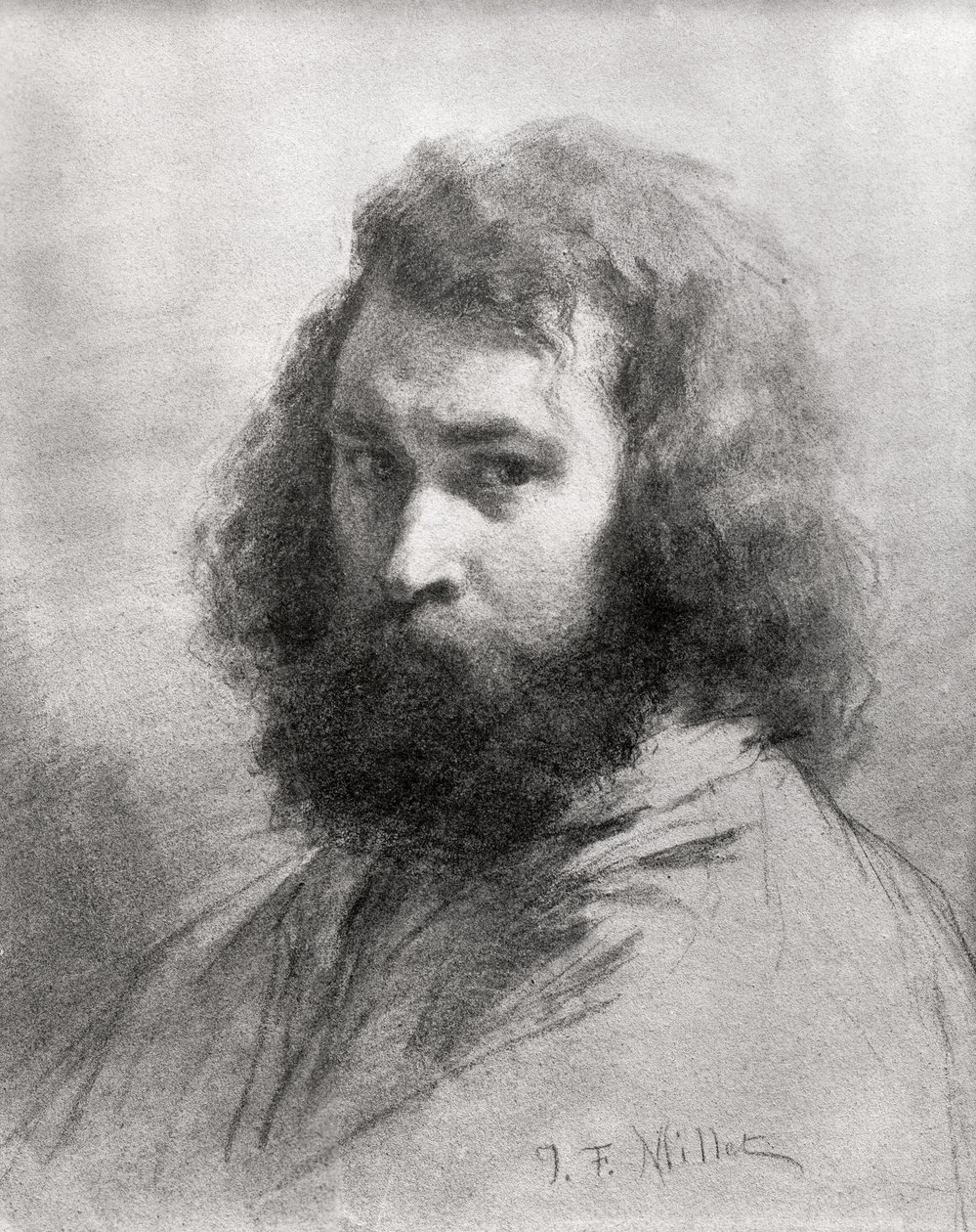 Self Portrait，c.1845-46（木炭和铅笔在纸上） 作者 让·弗朗索瓦·米勒
