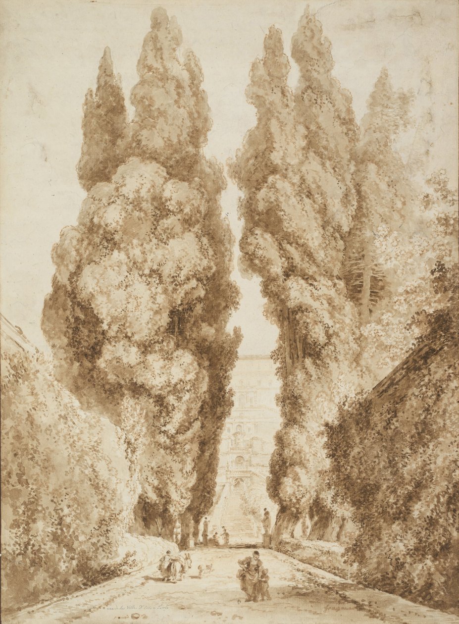 位于蒂沃利的Villa d`Este的赛普拉斯大道，1774年 作者 让·奥诺雷·弗拉戈纳尔