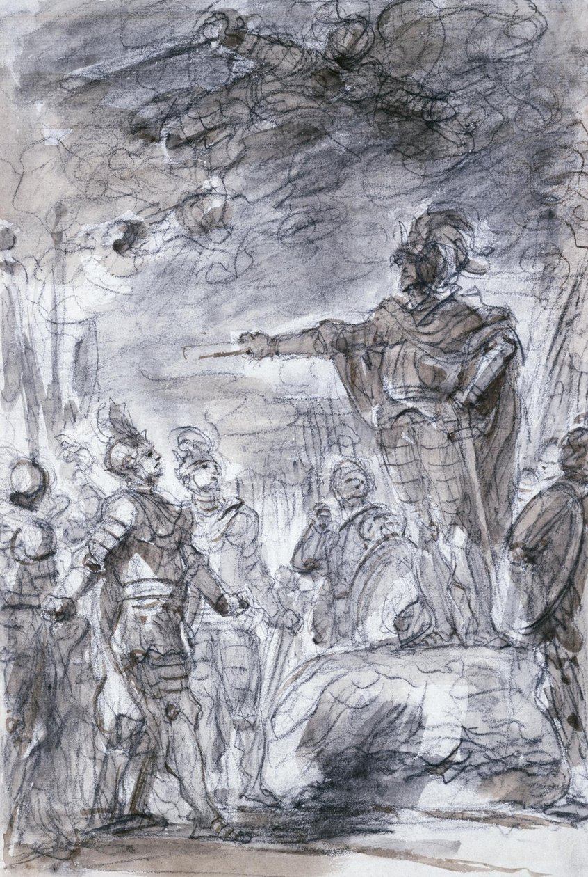 场景来自Ariostos Orlando Furioso- Rodomonte和Mandricardo在Agramante之前陈述他们的案例 作者 让·奥诺雷·弗拉戈纳尔