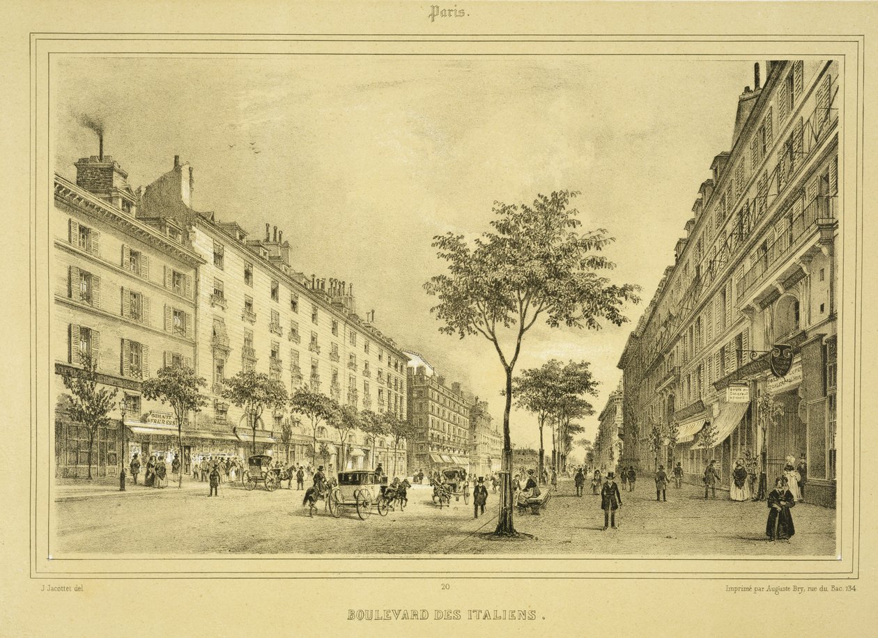 Boulevard des Italiens，来自&39;巴黎及其周边地区&39;，出版于1850年代至60年代 作者 让·雅科泰