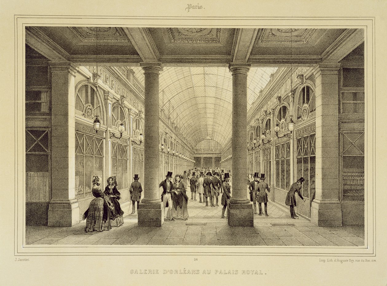 皇家宫殿的Galerie d&39;Orleans，来自&39;巴黎及其周边地区&39;，由Auguste Bry雕刻，出版于1850-60s 作者 让·雅科泰
